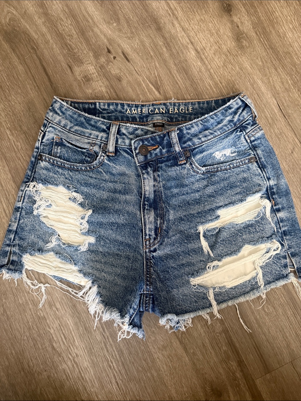 American Eagle Outfitters Distressed Mid-Blue Denim Cutoff Shorts